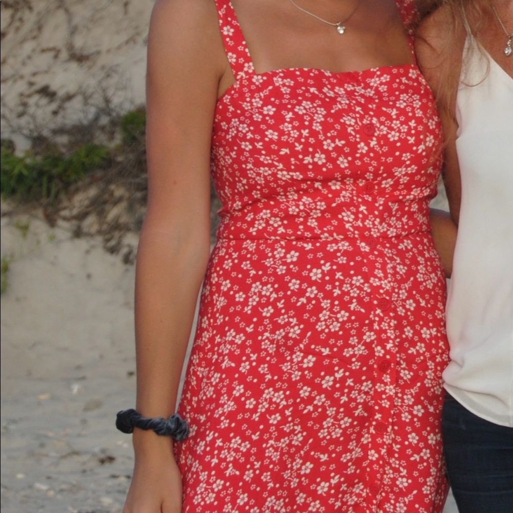 Long Reformation red and white dress